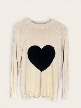 Cream Cable Knit Heart Pullover Sweater